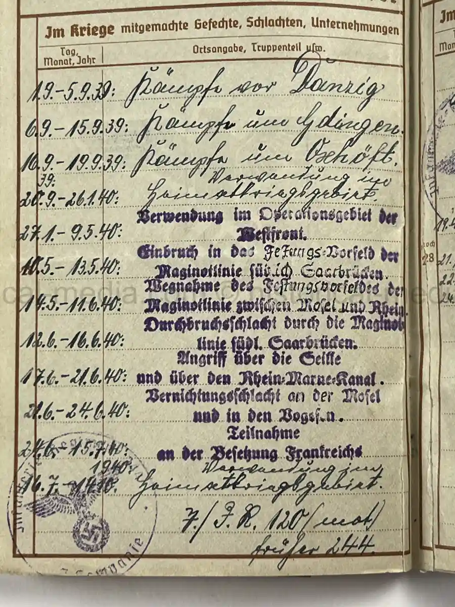 WEHRPASS – ERICH BAURIES – PIONIER-ZUG DER LANDESPOLIZEI DANZIG – WESTERPLATTE – 60. INFANTERIE-DIVISION