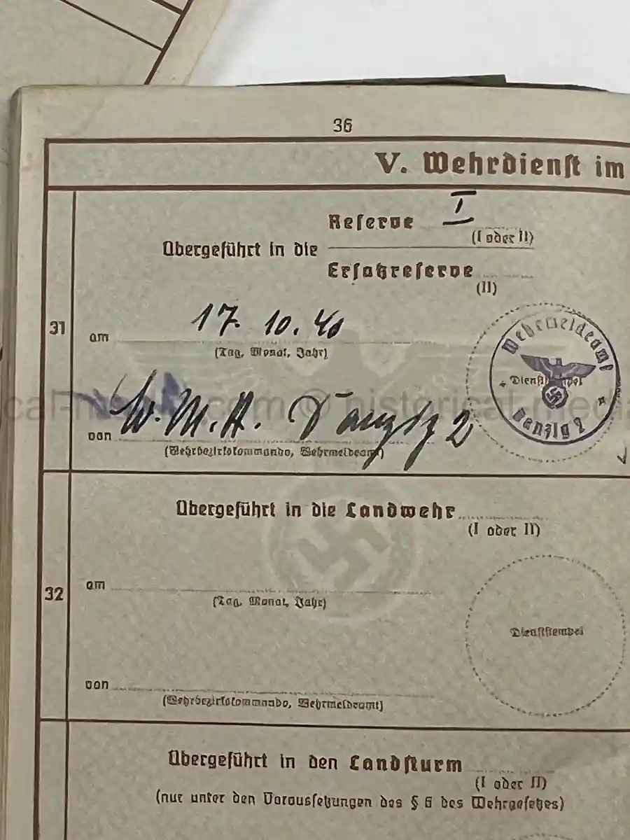 WEHRPASS – ERICH BAURIES – PIONIER-ZUG DER LANDESPOLIZEI DANZIG – WESTERPLATTE – 60. INFANTERIE-DIVISION
