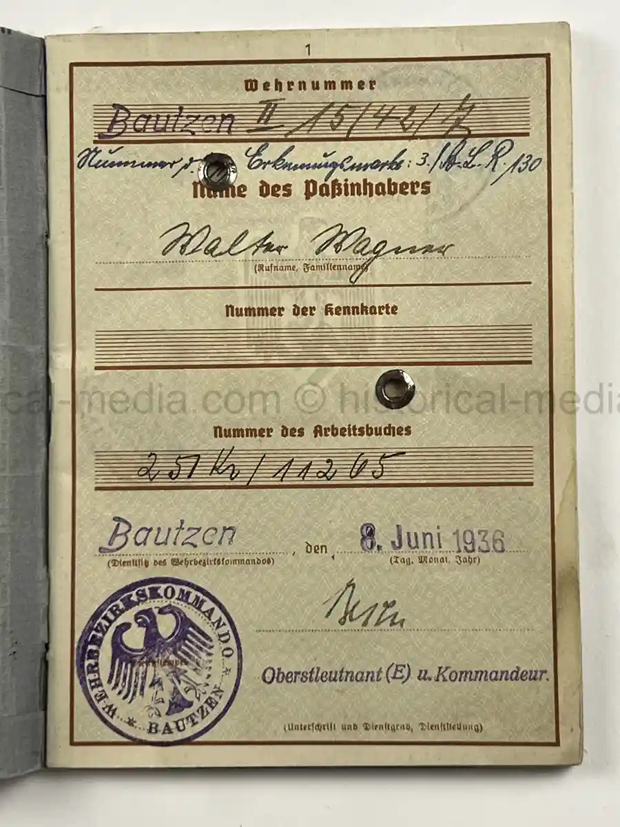 WEHRPASS – RUDOLF SASSE – ARTILLERIE-REGIMENT 229 (197. INF.-DIV.) – KIA MAY 8, 1944