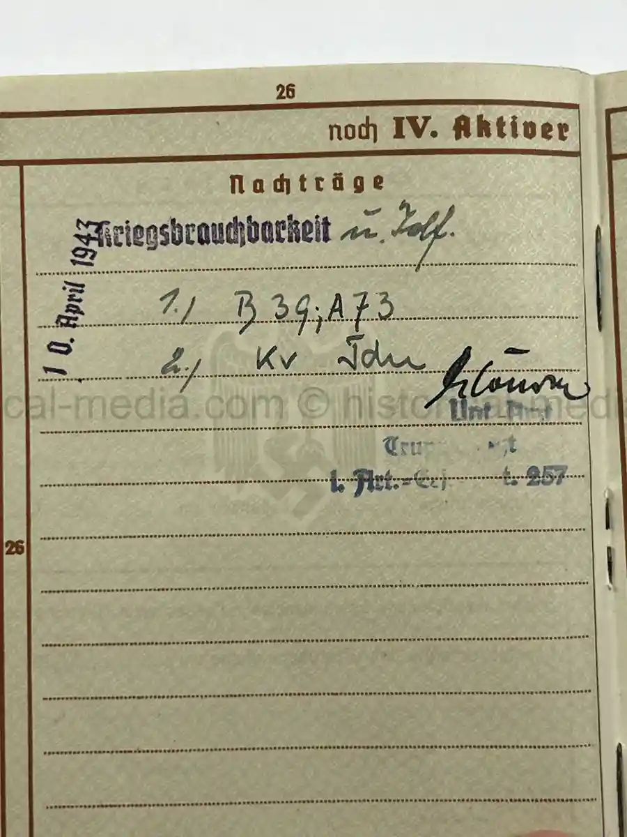 WEHRPASS – RUDOLF SASSE – ARTILLERIE-REGIMENT 229 (197. INF.-DIV.) – KIA MAY 8, 1944