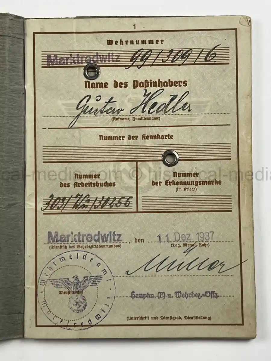 WEHRPASS – OTTO STIERLE – SCHÜTZEN-FELD-ERSATZ-KOMP. 46