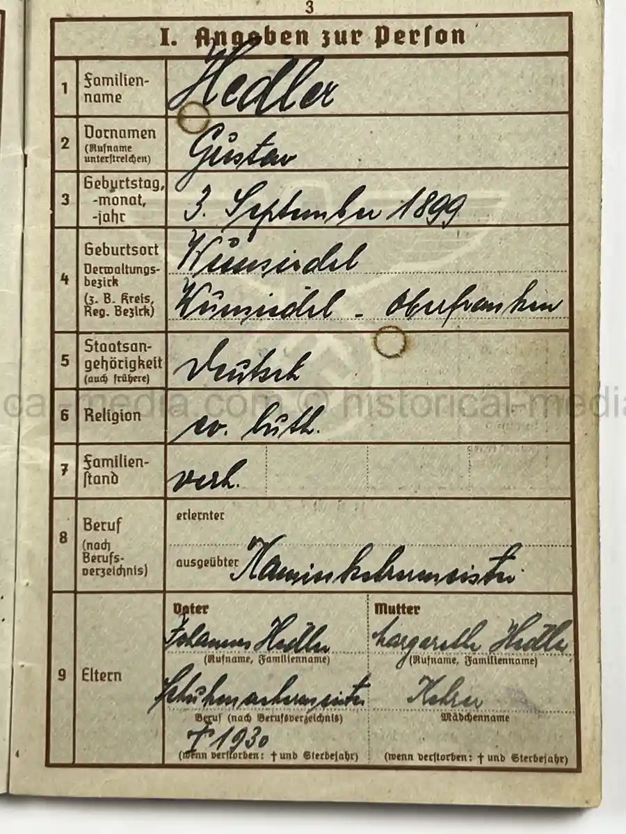 WEHRPASS – OTTO STIERLE – SCHÜTZEN-FELD-ERSATZ-KOMP. 46