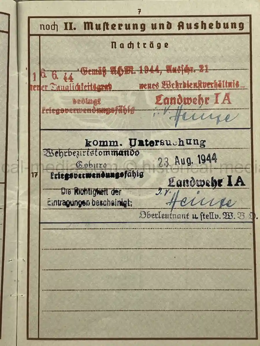 WEHRPASS – OTTO STIERLE – SCHÜTZEN-FELD-ERSATZ-KOMP. 46