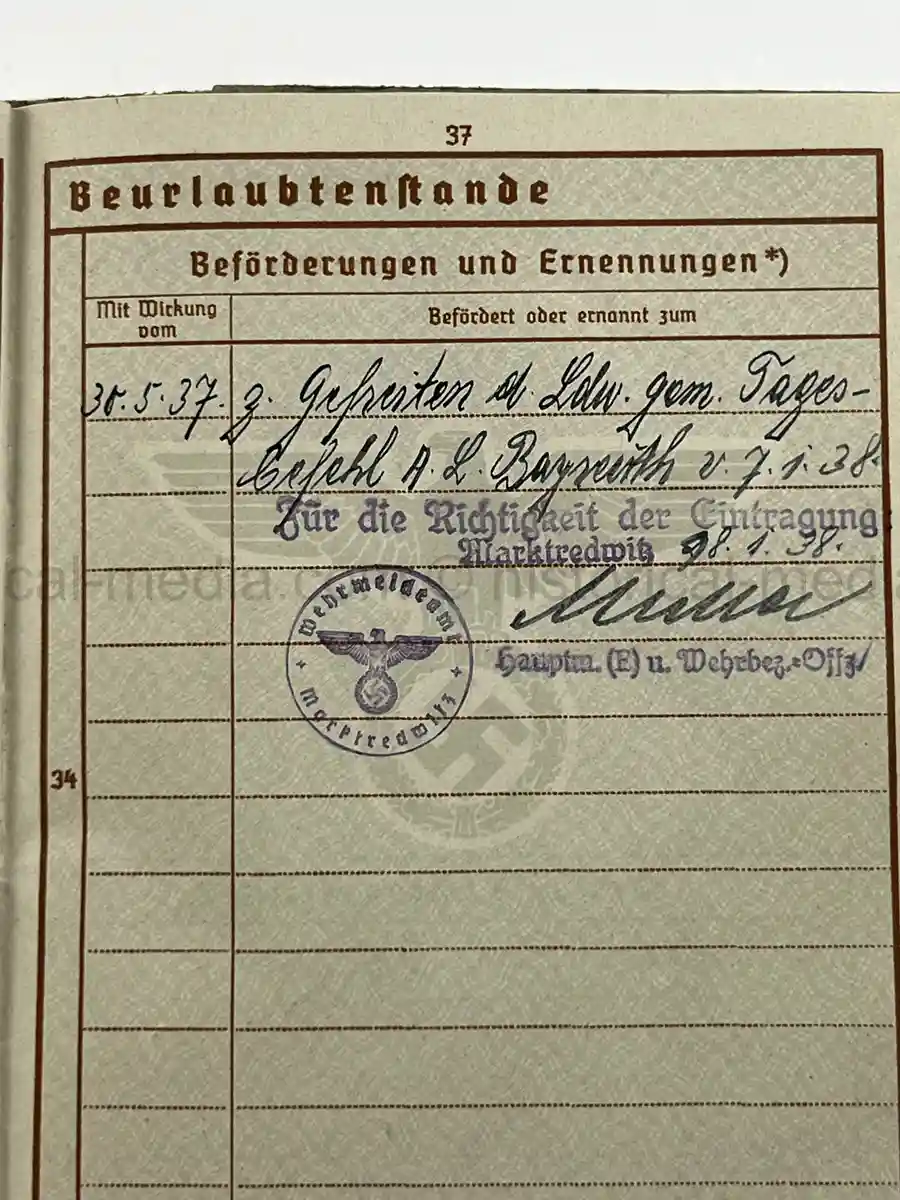 WEHRPASS – OTTO STIERLE – SCHÜTZEN-FELD-ERSATZ-KOMP. 46