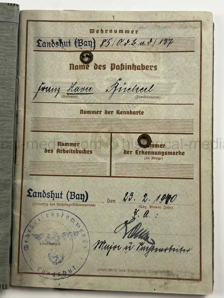 WEHRPASS – FRANZ XAVER BÜCHERL – FREIKORPS EPP / BAYERISCHE SCHÜTZENBRIGADE 21