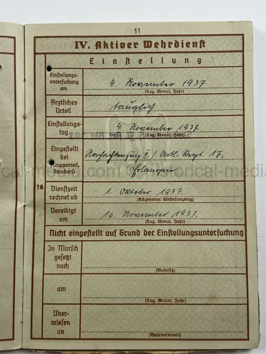 WEHRPASS – EMIL WOLLENSCHLÄGER – 17. INFANTERIE-DIVISION / 12. PANZER-DIVISION – KIA 2 OCTOBER 1943