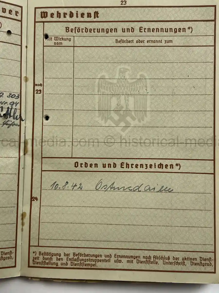 WEHRPASS – EMIL WOLLENSCHLÄGER – 17. INFANTERIE-DIVISION / 12. PANZER-DIVISION – KIA 2 OCTOBER 1943