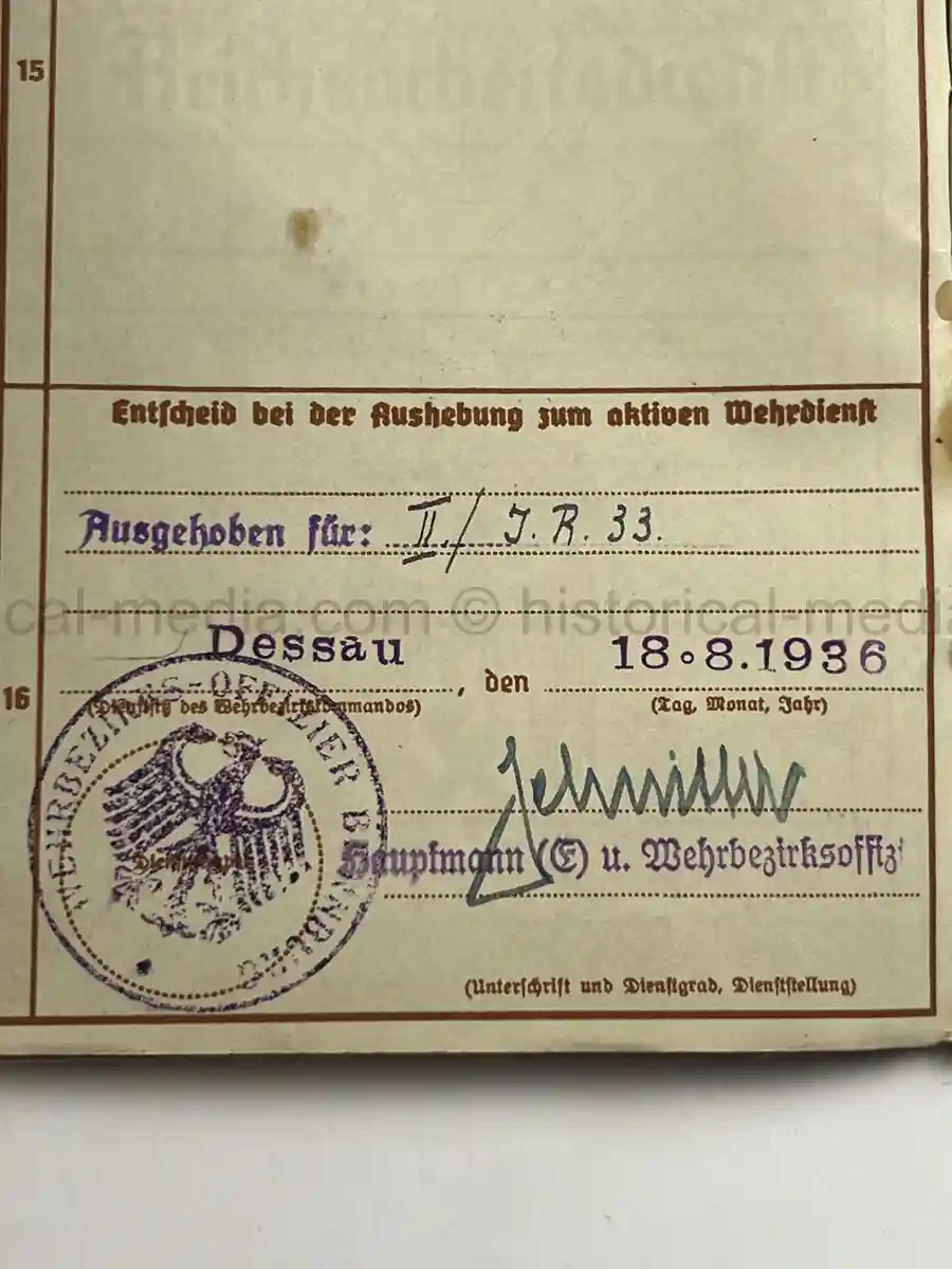 WEHRPASS - OBERSCHÜTZE HERBERT LAUE - INFANTERIE-REGIMENT (MOT.) 33 - 4. PANZER-DIVISION – POLAND, FRANCE, RUSSIA - KIA 22 AUGUST 1941