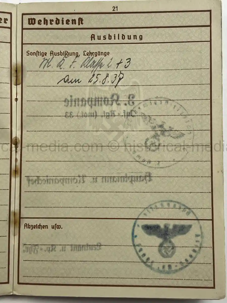 WEHRPASS - OBERSCHÜTZE HERBERT LAUE - INFANTERIE-REGIMENT (MOT.) 33 - 4. PANZER-DIVISION – POLAND, FRANCE, RUSSIA - KIA 22 AUGUST 1941