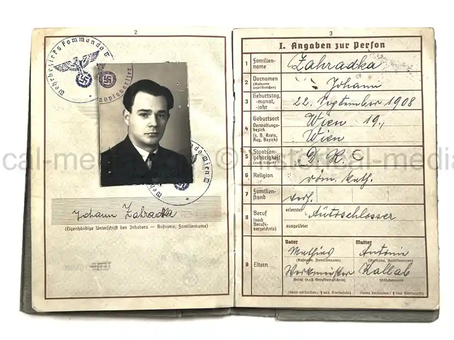 WEHRPASS – JOHANN ZAHRADKA – AOK 12 - POLAND, FRANCE, BALKAN CAMPAIGNS