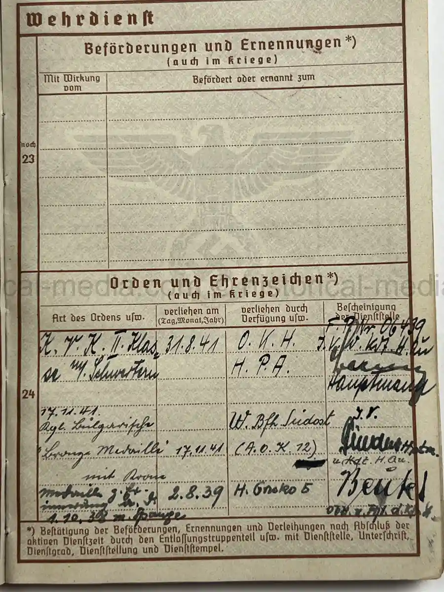 WEHRPASS – JOHANN ZAHRADKA – AOK 12 - POLAND, FRANCE, BALKAN CAMPAIGNS