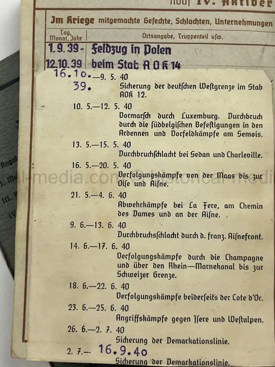 WEHRPASS – JOHANN ZAHRADKA – AOK 12 - POLAND, FRANCE, BALKAN CAMPAIGNS