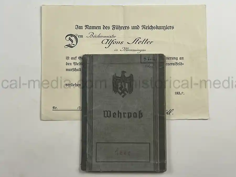 WEHRPASS – ALFONS STETTER – 1. GEBIRGS-DIVISION – POLAND CAMPAIGN – HINDENBURG CROSS URKUNDE