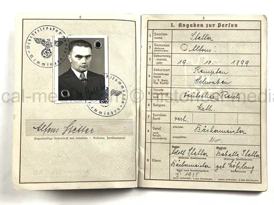 WEHRPASS – ALFONS STETTER – 1. GEBIRGS-DIVISION – POLAND CAMPAIGN – HINDENBURG CROSS URKUNDE