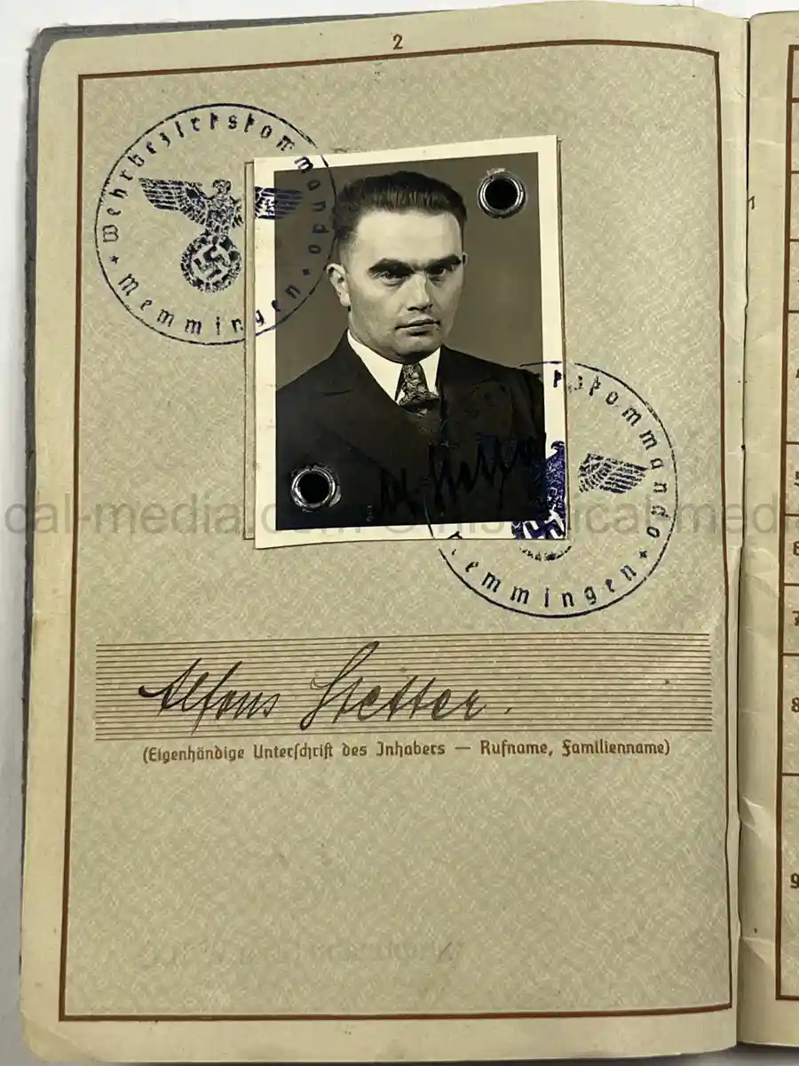 WEHRPASS – ALFONS STETTER – 1. GEBIRGS-DIVISION – POLAND CAMPAIGN – HINDENBURG CROSS URKUNDE