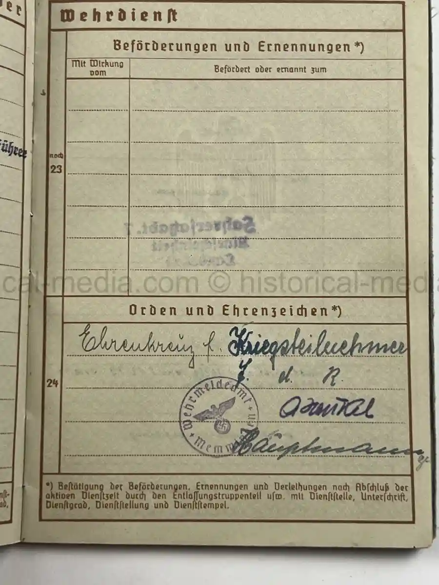 WEHRPASS – ALFONS STETTER – 1. GEBIRGS-DIVISION – POLAND CAMPAIGN – HINDENBURG CROSS URKUNDE