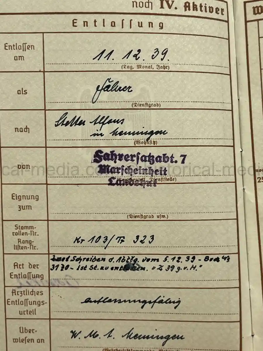 WEHRPASS – ALFONS STETTER – 1. GEBIRGS-DIVISION – POLAND CAMPAIGN – HINDENBURG CROSS URKUNDE