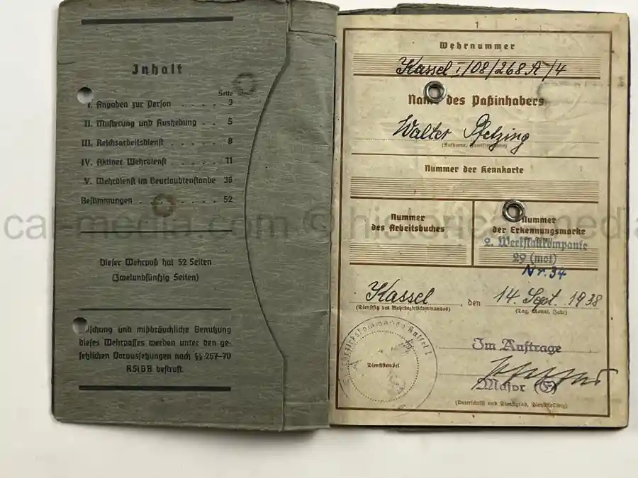 WEHRPASS – WALTER PFETZING – 29. INFANTERIE-DIVISION “FALKE” / 4. KAVALLERIE-DIVISION – POLAND, FRANCE & LATE-WAR EASTERN FRONT SERVICE
