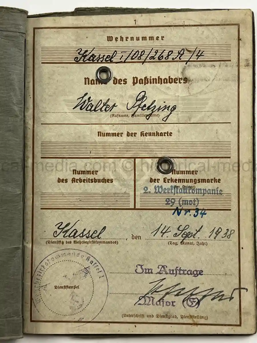WEHRPASS – WALTER PFETZING – 29. INFANTERIE-DIVISION “FALKE” / 4. KAVALLERIE-DIVISION – POLAND, FRANCE & LATE-WAR EASTERN FRONT SERVICE