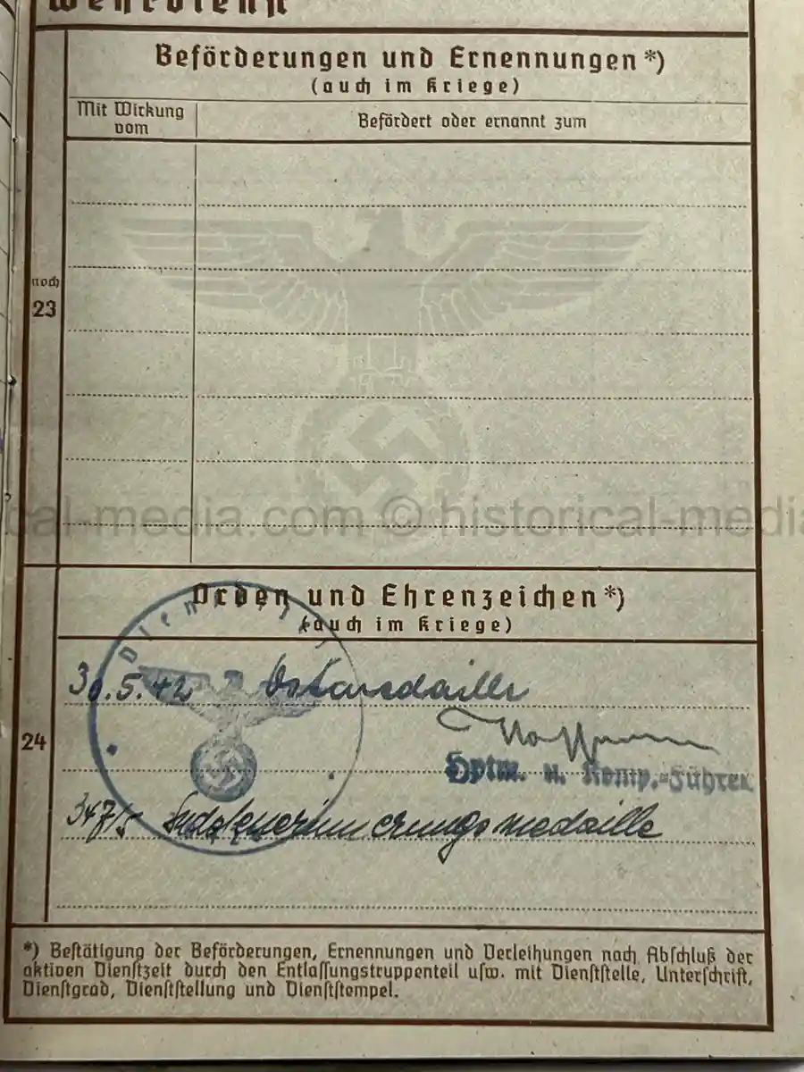 WEHRPASS – WALTER PFETZING – 29. INFANTERIE-DIVISION “FALKE” / 4. KAVALLERIE-DIVISION – POLAND, FRANCE & LATE-WAR EASTERN FRONT SERVICE