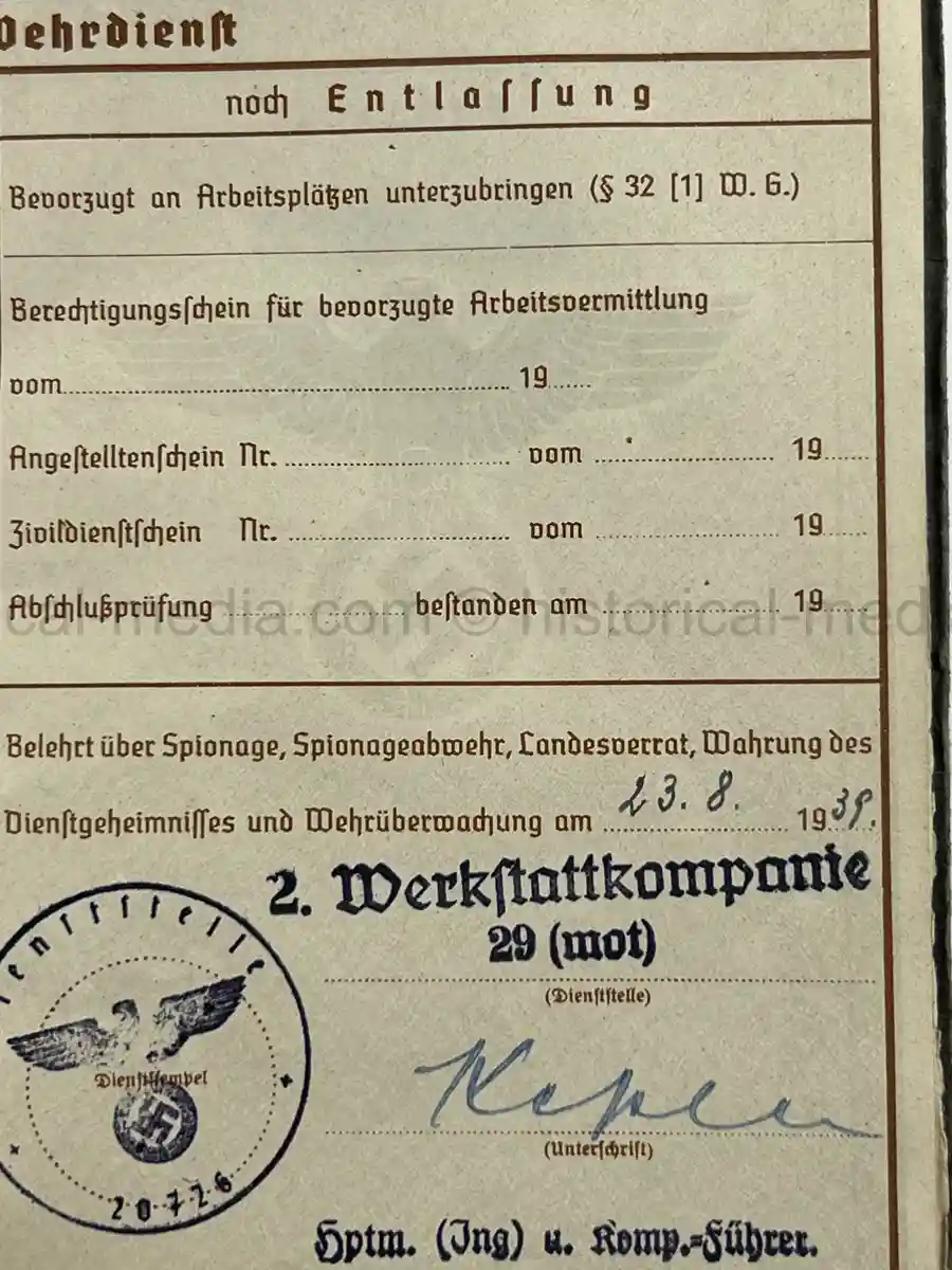 WEHRPASS – WALTER PFETZING – 29. INFANTERIE-DIVISION “FALKE” / 4. KAVALLERIE-DIVISION – POLAND, FRANCE & LATE-WAR EASTERN FRONT SERVICE