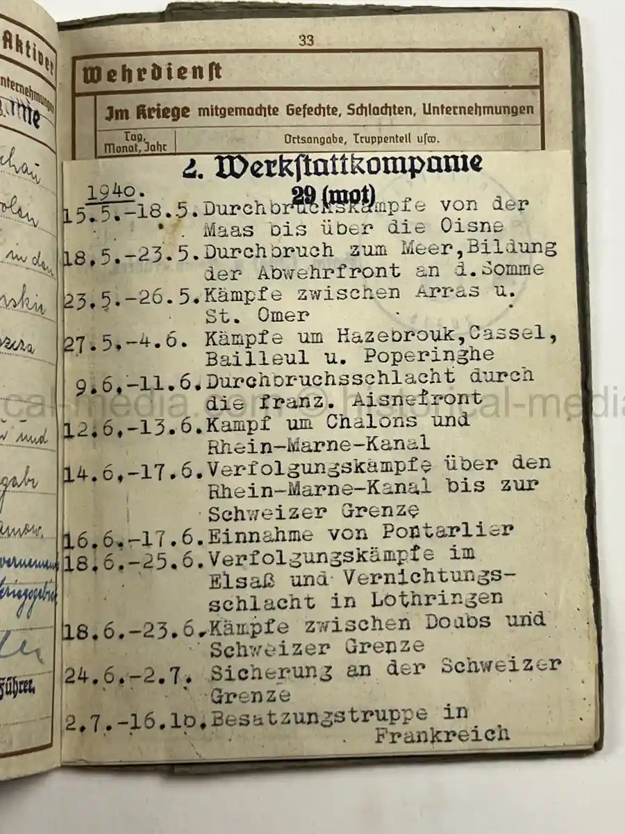 WEHRPASS – WALTER PFETZING – 29. INFANTERIE-DIVISION “FALKE” / 4. KAVALLERIE-DIVISION – POLAND, FRANCE & LATE-WAR EASTERN FRONT SERVICE