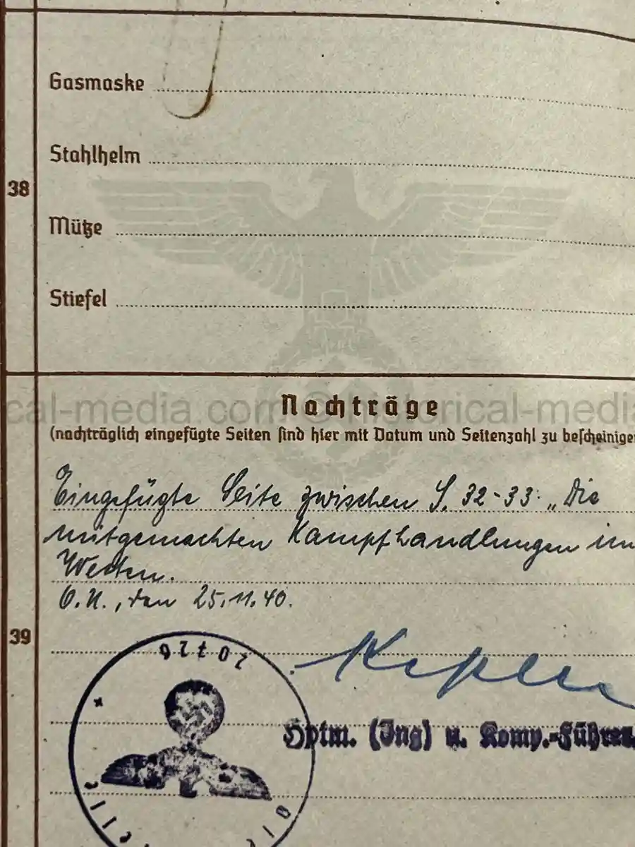 WEHRPASS – WALTER PFETZING – 29. INFANTERIE-DIVISION “FALKE” / 4. KAVALLERIE-DIVISION – POLAND, FRANCE & LATE-WAR EASTERN FRONT SERVICE