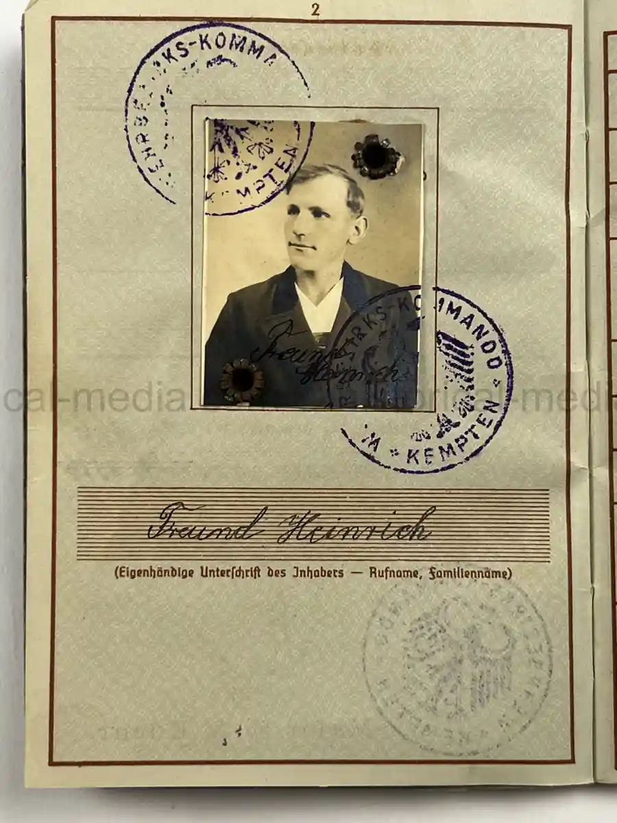 WEHRPASS – HEINRICH FREUND – 10. INFANTERIE-DIVISION – POLAND - KIA – BATTLE OF THE BZURA