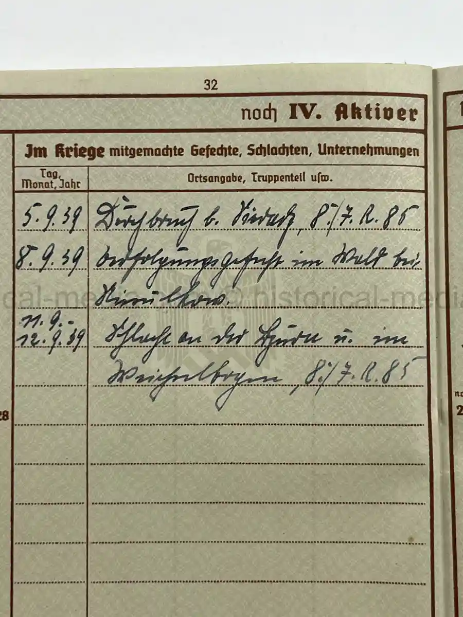 WEHRPASS – HEINRICH FREUND – 10. INFANTERIE-DIVISION – POLAND - KIA – BATTLE OF THE BZURA