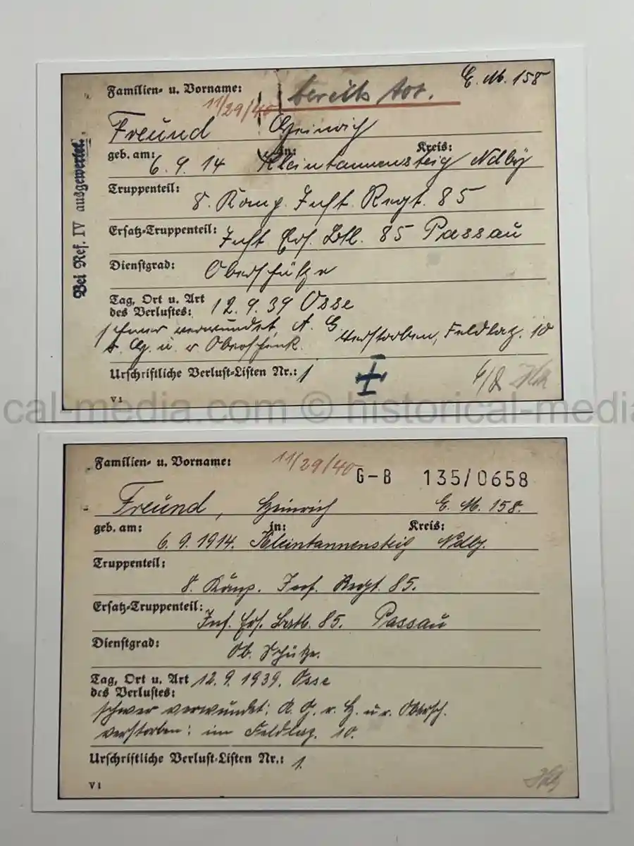 WEHRPASS – HEINRICH FREUND – 10. INFANTERIE-DIVISION – POLAND - KIA – BATTLE OF THE BZURA
