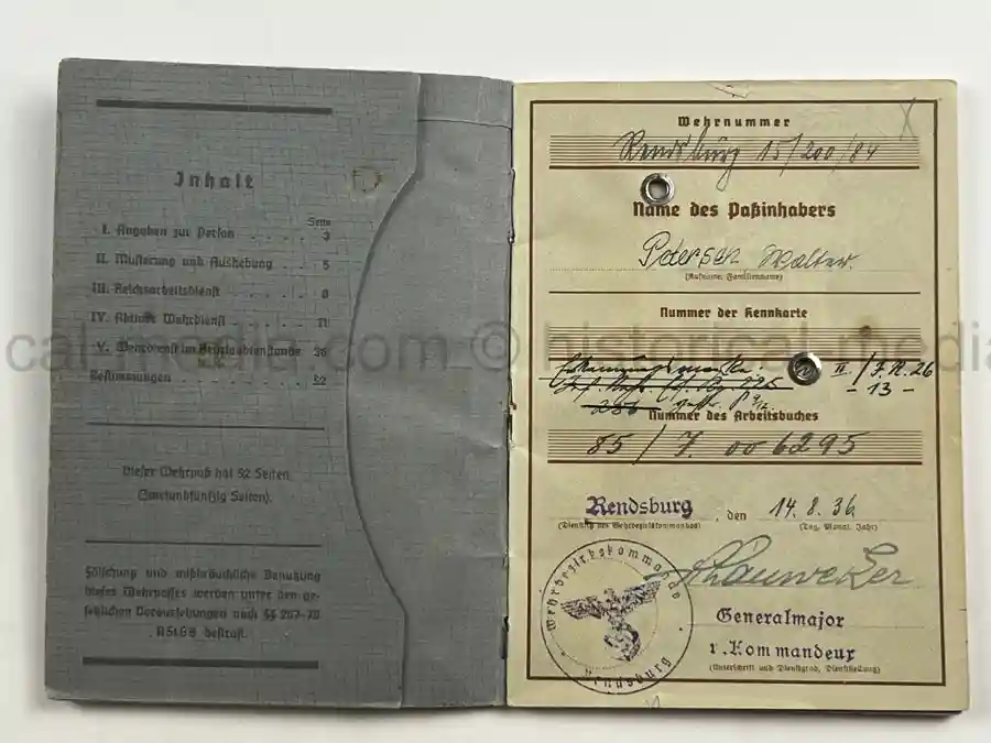 WEHRPASS – WALTER PETERSEN – 30. INFANTERIE-DIVISION – POLAND CAMPAIGN WIA + SIGNALS SERVICE - DENMARK & NORWAY - NARVIK