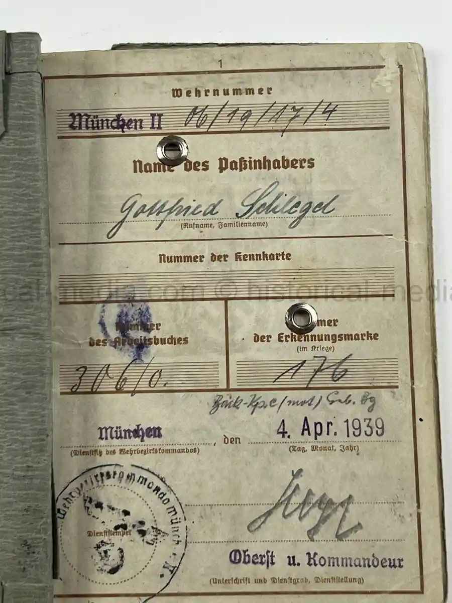 WEHRPASS & KENNKARTE GROUP – GOTTFRIED SCHLEGEL – 1. GEBIRGS-DIVISION - POLAND CAMPAIGN