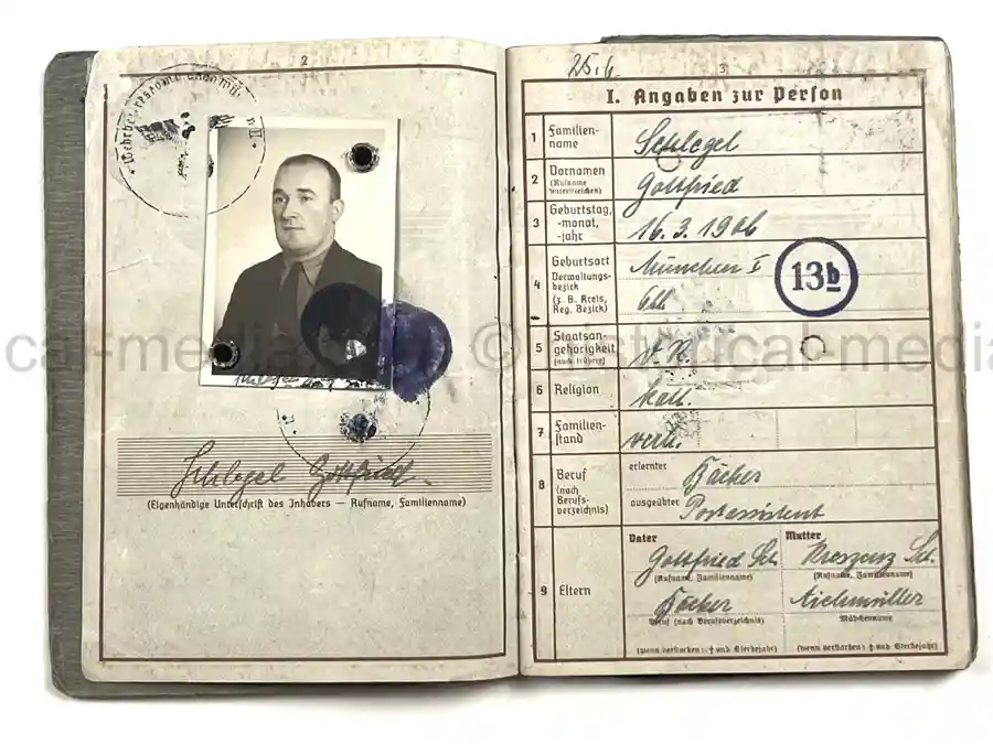 WEHRPASS & KENNKARTE GROUP – GOTTFRIED SCHLEGEL – 1. GEBIRGS-DIVISION - POLAND CAMPAIGN