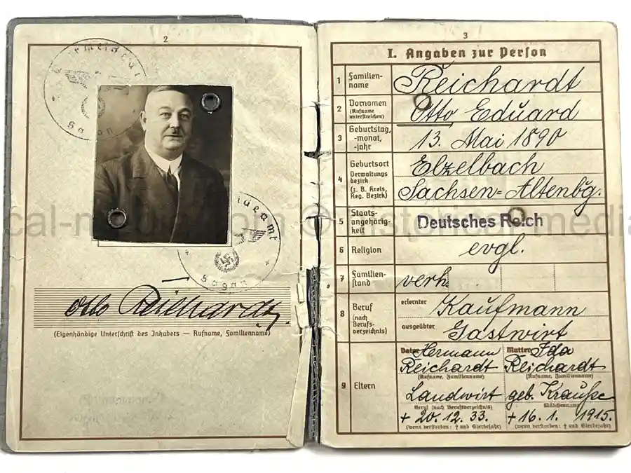 WEHRPASS – OTTO EDUARD REICHARDT – POLAND CAMPAIGN - VISTULA, MODLIN, WARSAW – STABSZAHLMEISTER