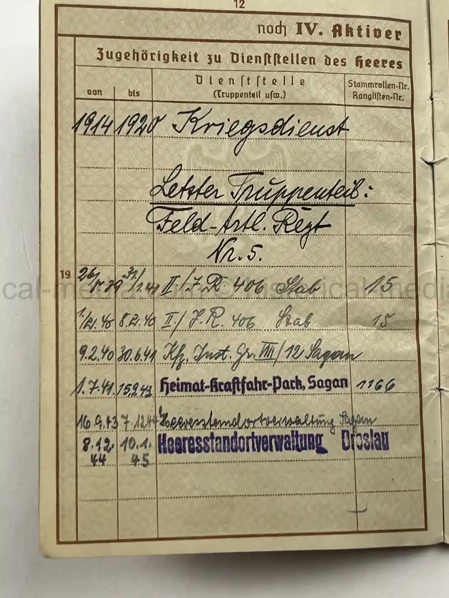 WEHRPASS – OTTO EDUARD REICHARDT – POLAND CAMPAIGN - VISTULA, MODLIN, WARSAW – STABSZAHLMEISTER
