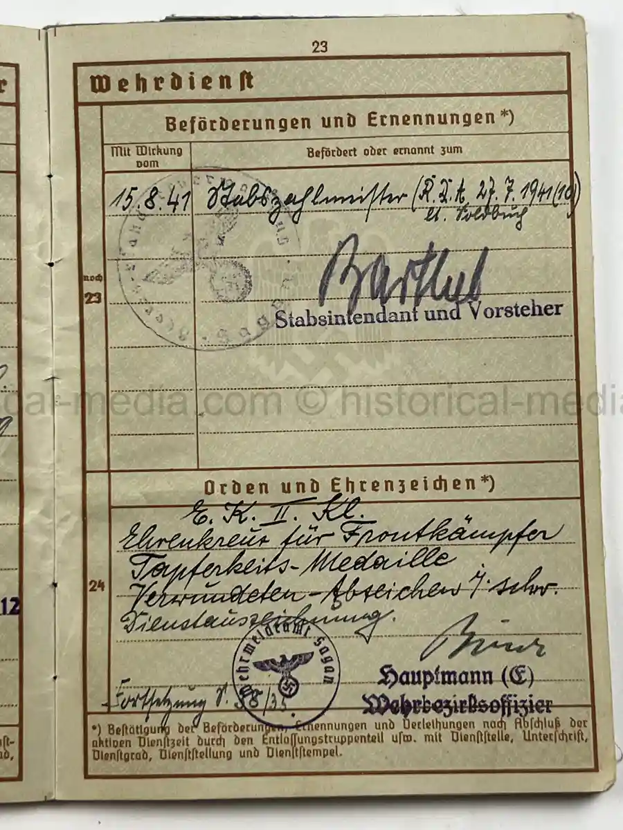 WEHRPASS – OTTO EDUARD REICHARDT – POLAND CAMPAIGN - VISTULA, MODLIN, WARSAW – STABSZAHLMEISTER