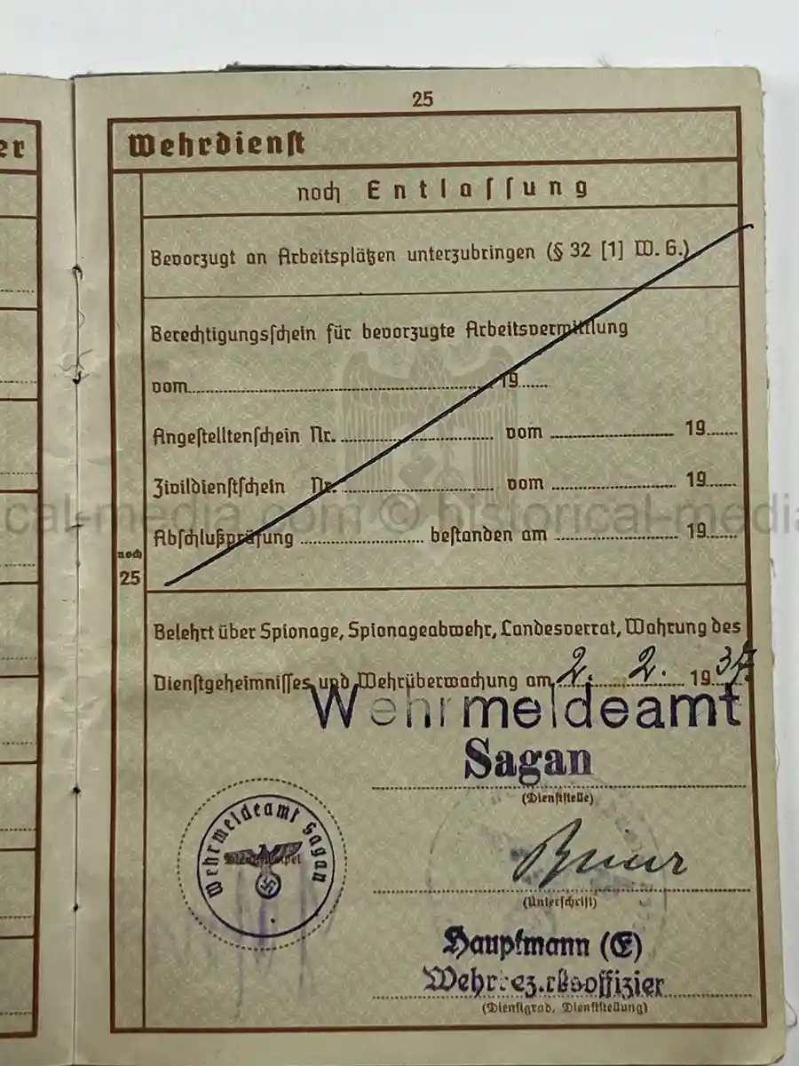 WEHRPASS – OTTO EDUARD REICHARDT – POLAND CAMPAIGN - VISTULA, MODLIN, WARSAW – STABSZAHLMEISTER