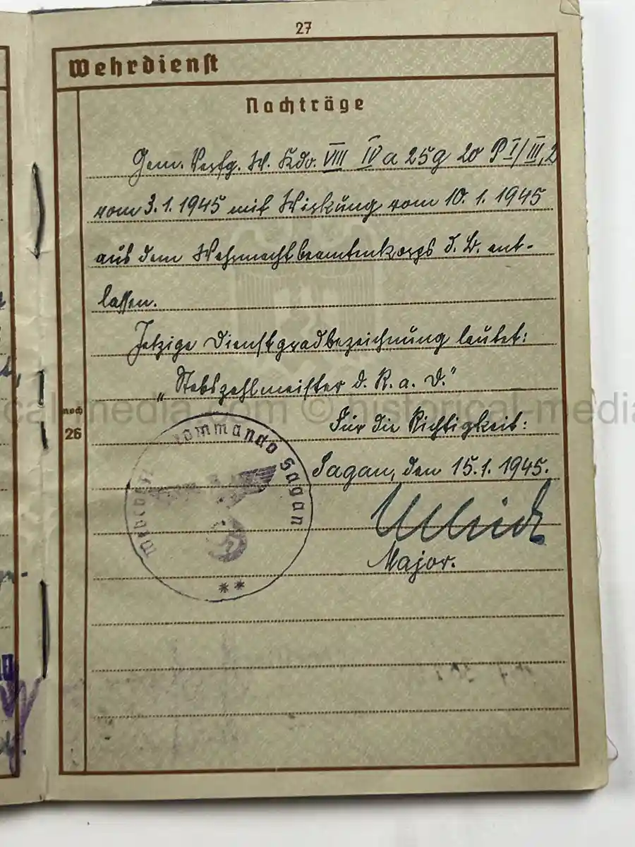 WEHRPASS – OTTO EDUARD REICHARDT – POLAND CAMPAIGN - VISTULA, MODLIN, WARSAW – STABSZAHLMEISTER