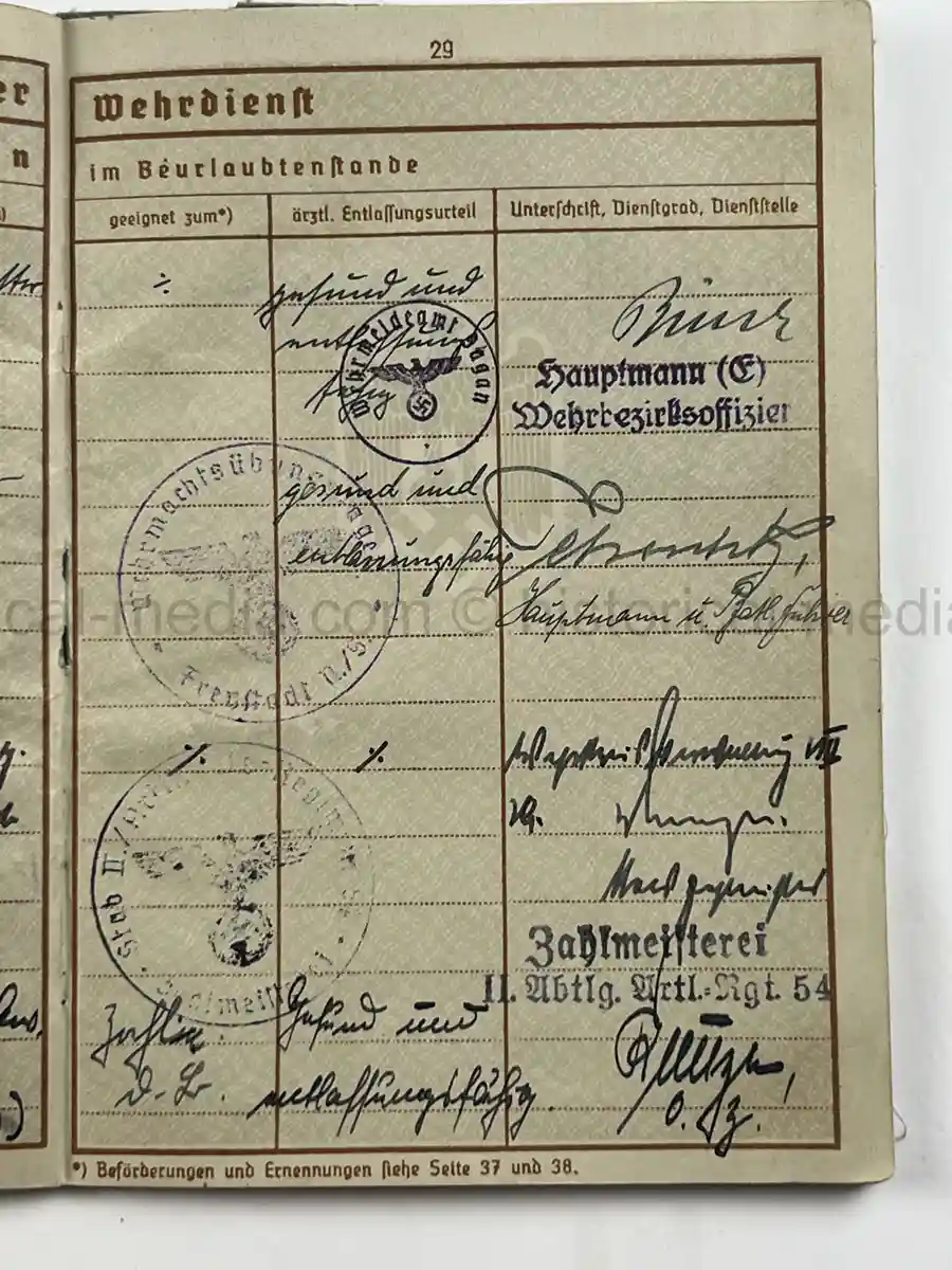 WEHRPASS – OTTO EDUARD REICHARDT – POLAND CAMPAIGN - VISTULA, MODLIN, WARSAW – STABSZAHLMEISTER