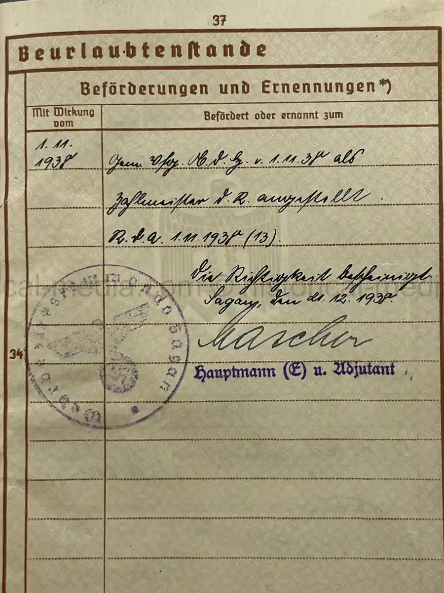 WEHRPASS – OTTO EDUARD REICHARDT – POLAND CAMPAIGN - VISTULA, MODLIN, WARSAW – STABSZAHLMEISTER