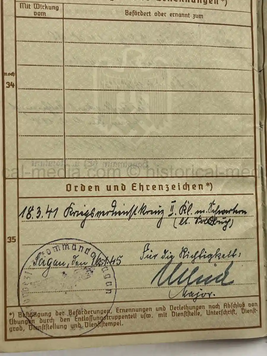 WEHRPASS – OTTO EDUARD REICHARDT – POLAND CAMPAIGN - VISTULA, MODLIN, WARSAW – STABSZAHLMEISTER