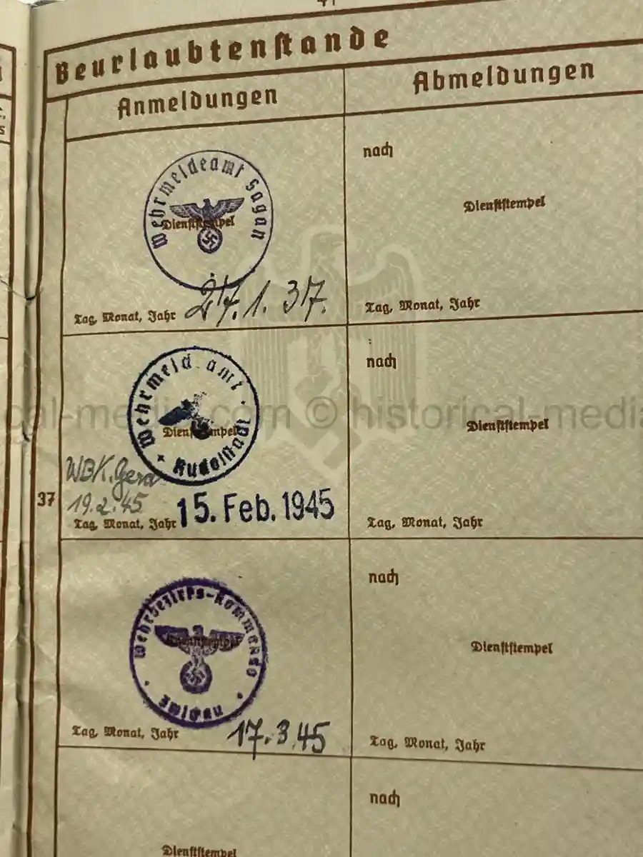 WEHRPASS – OTTO EDUARD REICHARDT – POLAND CAMPAIGN - VISTULA, MODLIN, WARSAW – STABSZAHLMEISTER