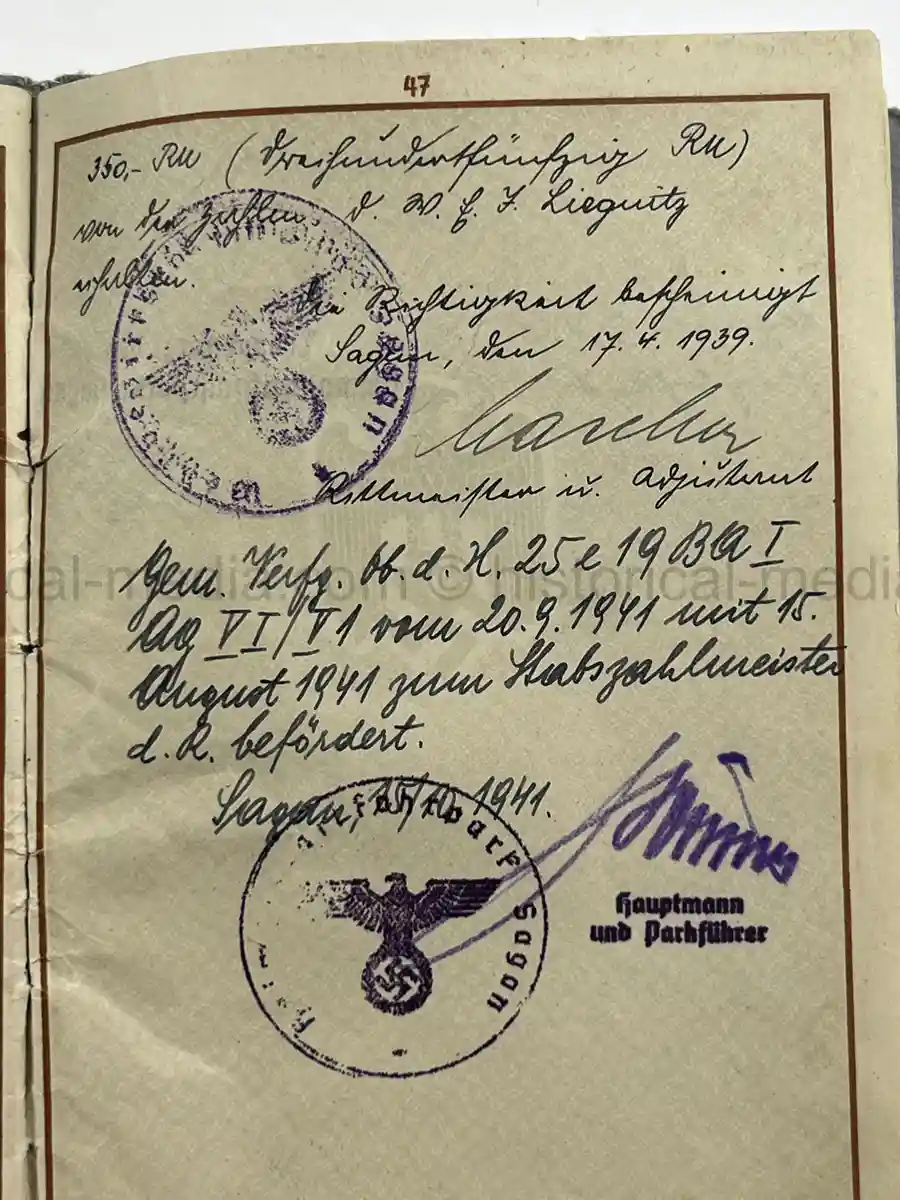 WEHRPASS – OTTO EDUARD REICHARDT – POLAND CAMPAIGN - VISTULA, MODLIN, WARSAW – STABSZAHLMEISTER