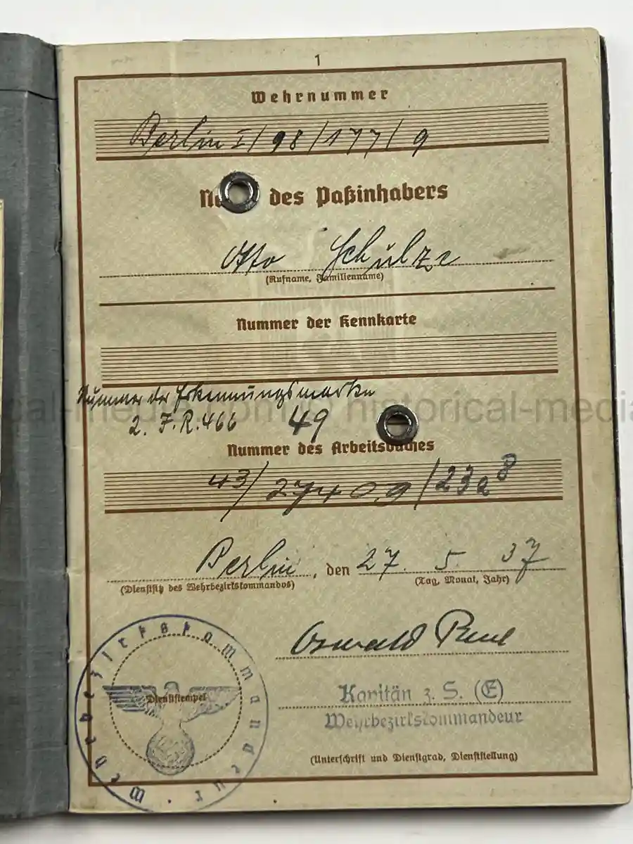 WEHRPASS – OTTO SCHULZE – INFANTERIE-REGIMENT 466– 263. INFANTERIE-DIVISION – POLAND CAMPAIGN