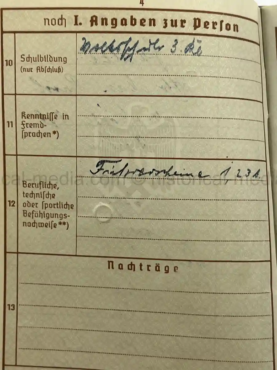 WEHRPASS – OTTO SCHULZE – INFANTERIE-REGIMENT 466– 263. INFANTERIE-DIVISION – POLAND CAMPAIGN