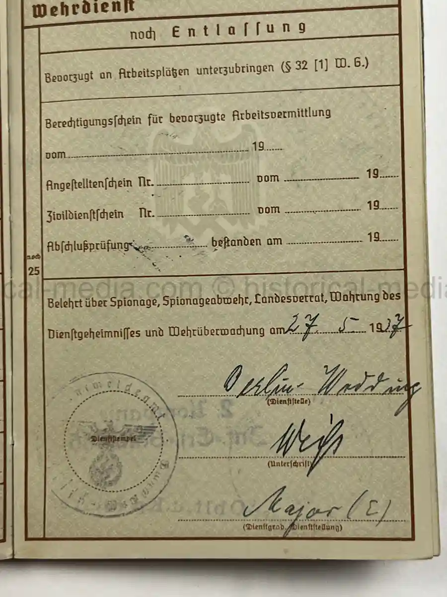 WEHRPASS – OTTO SCHULZE – INFANTERIE-REGIMENT 466– 263. INFANTERIE-DIVISION – POLAND CAMPAIGN