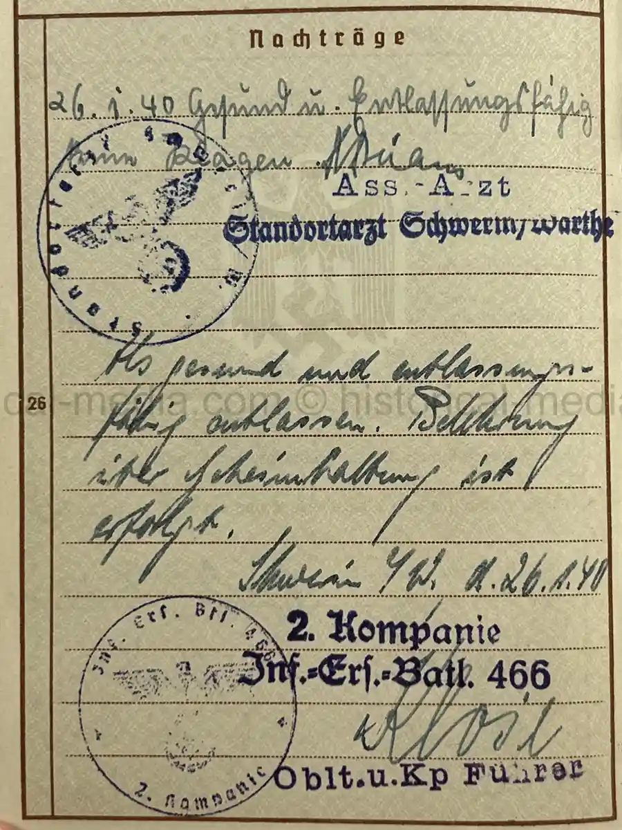 WEHRPASS – OTTO SCHULZE – INFANTERIE-REGIMENT 466– 263. INFANTERIE-DIVISION – POLAND CAMPAIGN