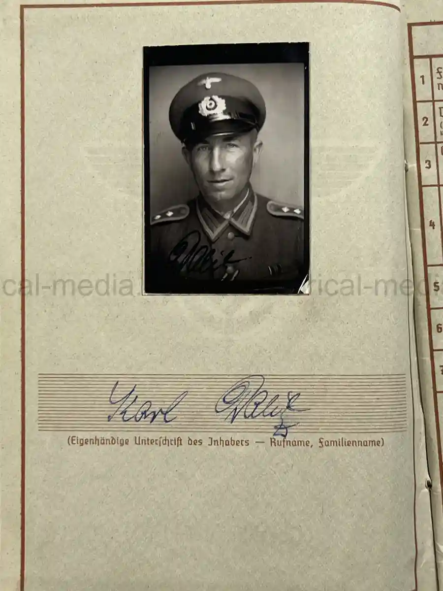 WEHRPASS – KARL MAX GUSTAV DALITZ – 266. INFANTERIE-DIVISION – POLAND, FRANCE - EK1 AWARD FOR NORMANDY