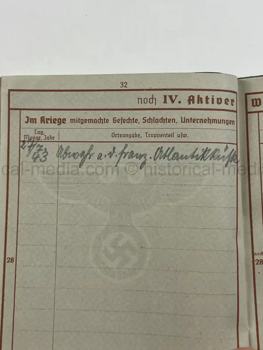 WEHRPASS – KARL MAX GUSTAV DALITZ – 266. INFANTERIE-DIVISION – POLAND, FRANCE - EK1 AWARD FOR NORMANDY