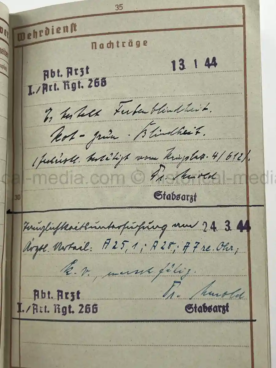 WEHRPASS – KARL MAX GUSTAV DALITZ – 266. INFANTERIE-DIVISION – POLAND, FRANCE - EK1 AWARD FOR NORMANDY